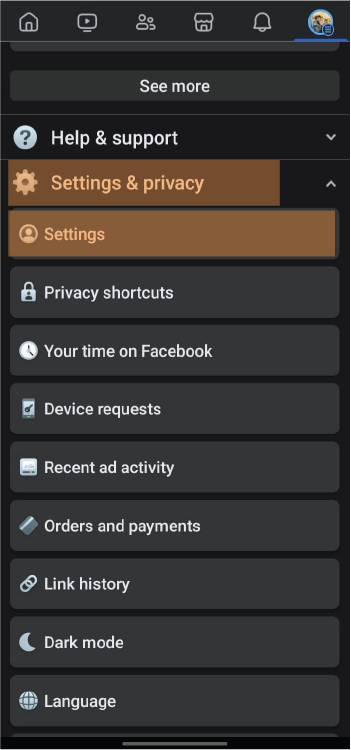 Settings & Privacy option select Settings