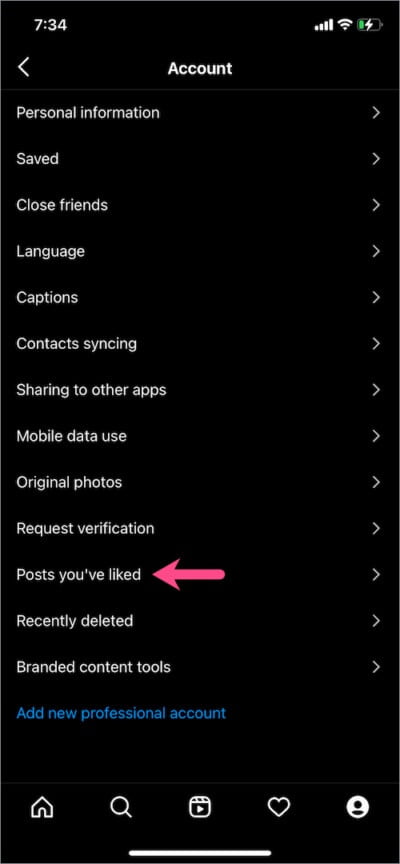 Select "Posts you have liked" under "Account"