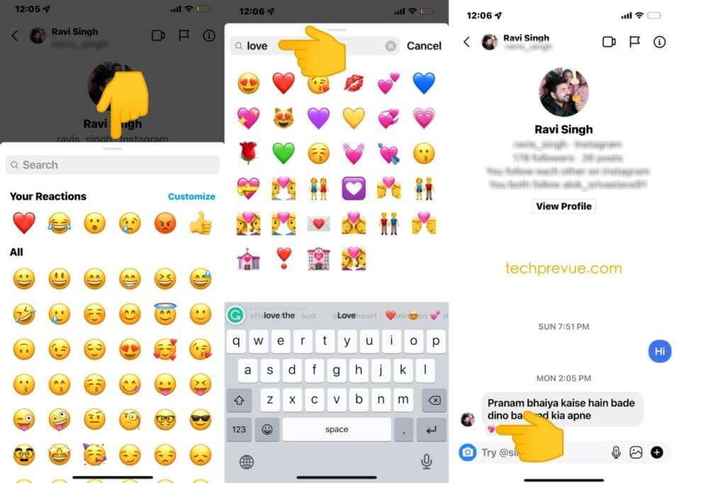 How to react to emojis on Instagram dm?