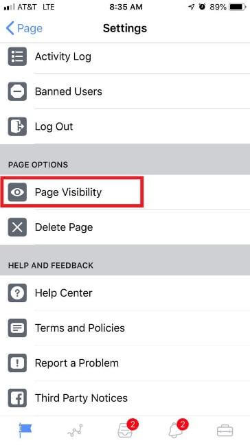 scroll down for page option then finds the option of page visibillity