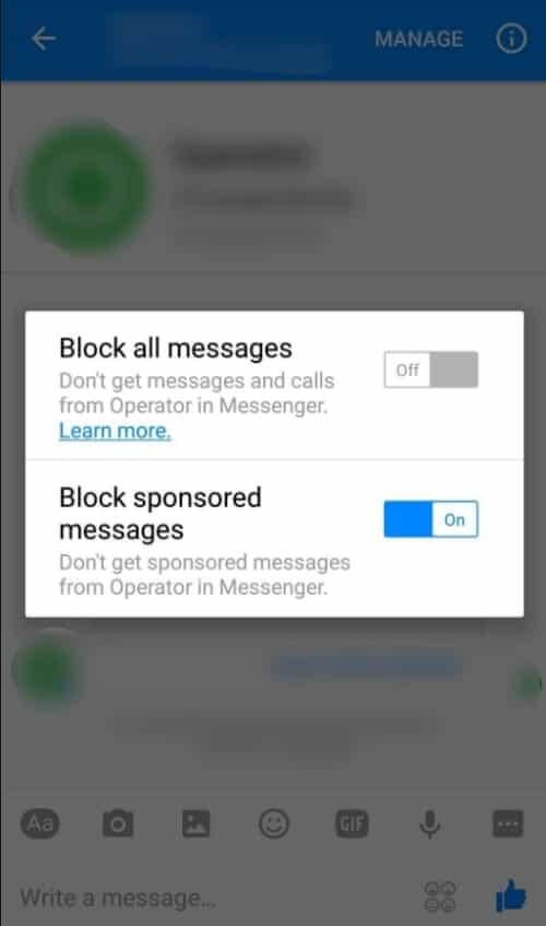 it is up to you if you to block the all messages or only the sponsored messages