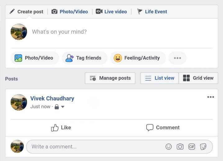 click create post button to share something