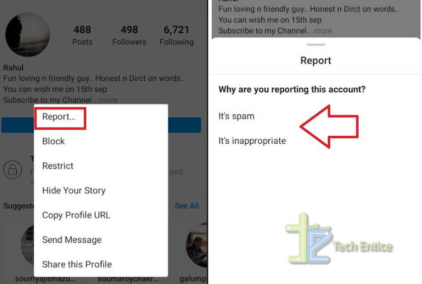 Go to the Instagram account you wish to report's profile.