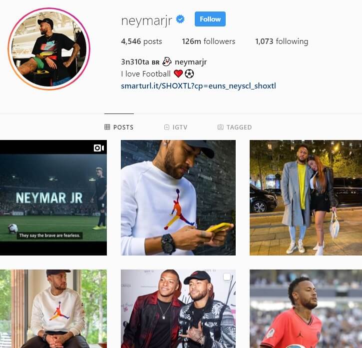 neymar jr instagram account