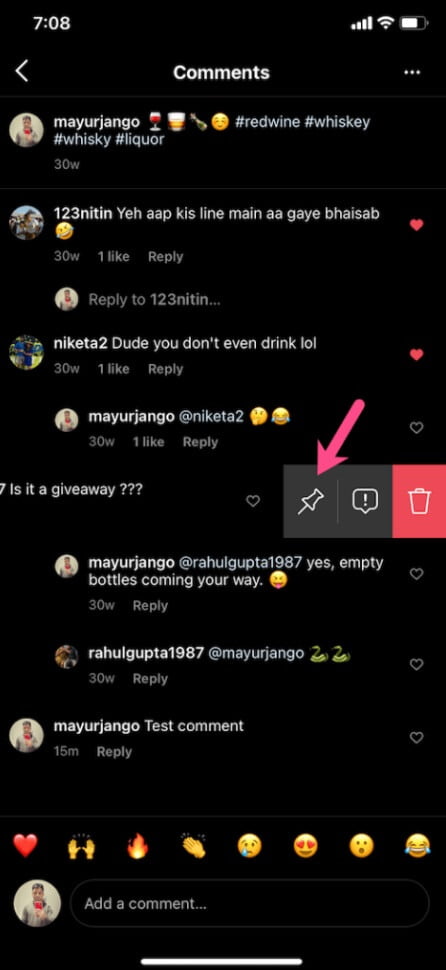 how to pin my own comment on instagram 